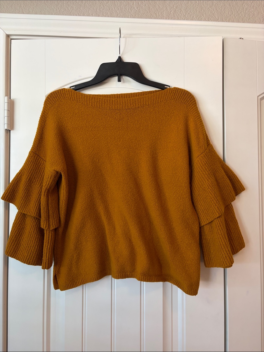 Madewell Mustard Off-the-Shoulder Ruffle Sleeve Sweater